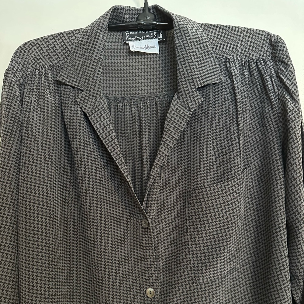 Vintage Carole Little St-Tropez W Silk Black/Gray Houndstooth 2-Piece Dress Sz 6 - Picture 7 of 16